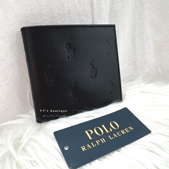 NWT Polo Ralph Lauren Smooth Leather Pony Embedded Logo Bifold Men Wallet Black - Picture 3 of 6